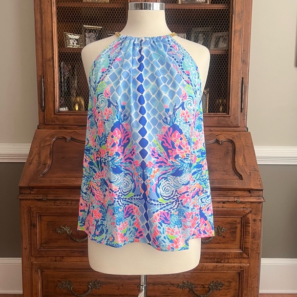 Lilly Pulitzer Isa Halter Top Multi Hidden Treasure Engine - Picture 4 of 9